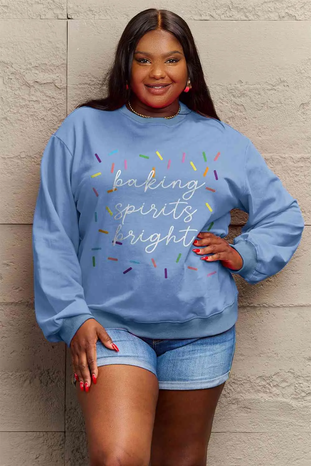 Full Size Letter Graphic Round Neck Long Sleeve Sweatshirt