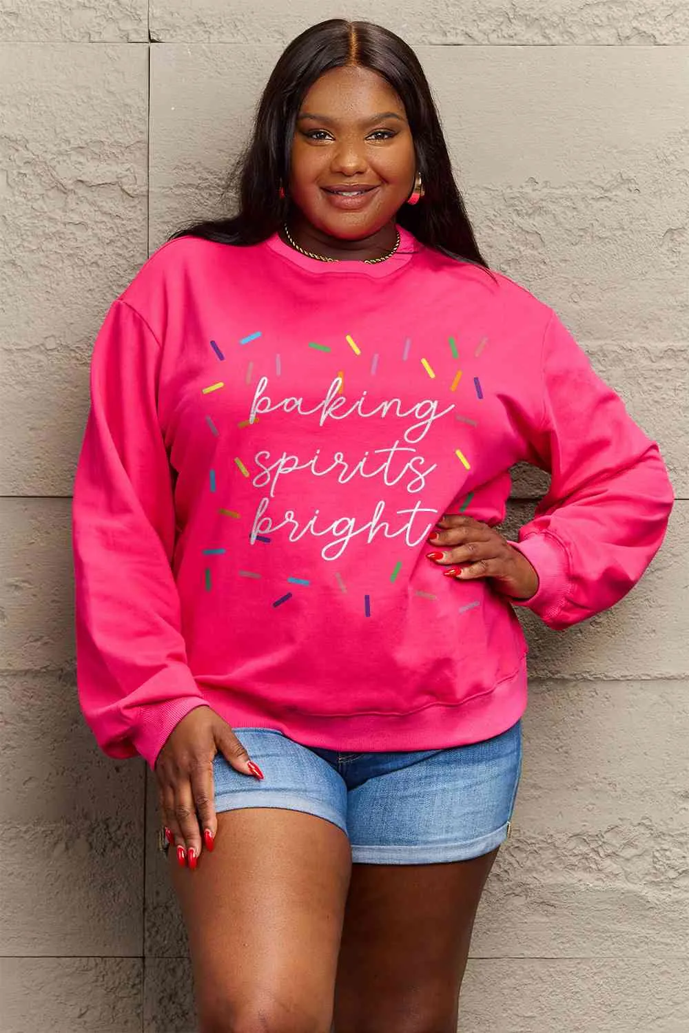 Full Size Letter Graphic Round Neck Long Sleeve Sweatshirt