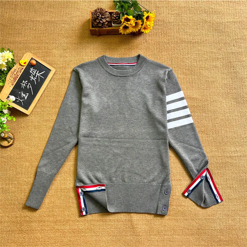 GBOLSOS Four bars striped men and women couple jacket spring and autumn TB loose and versatile early autumn college style large size knitted cardigan