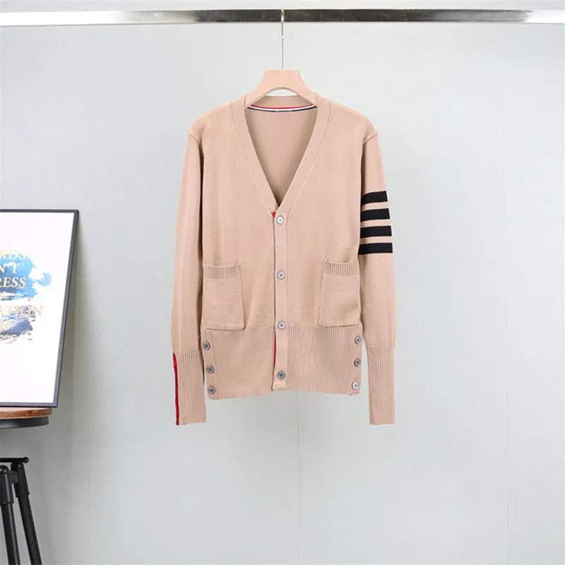 GBOLSOS Four bars striped men and women couple jacket spring and autumn TB loose and versatile early autumn college style large size knitted cardigan