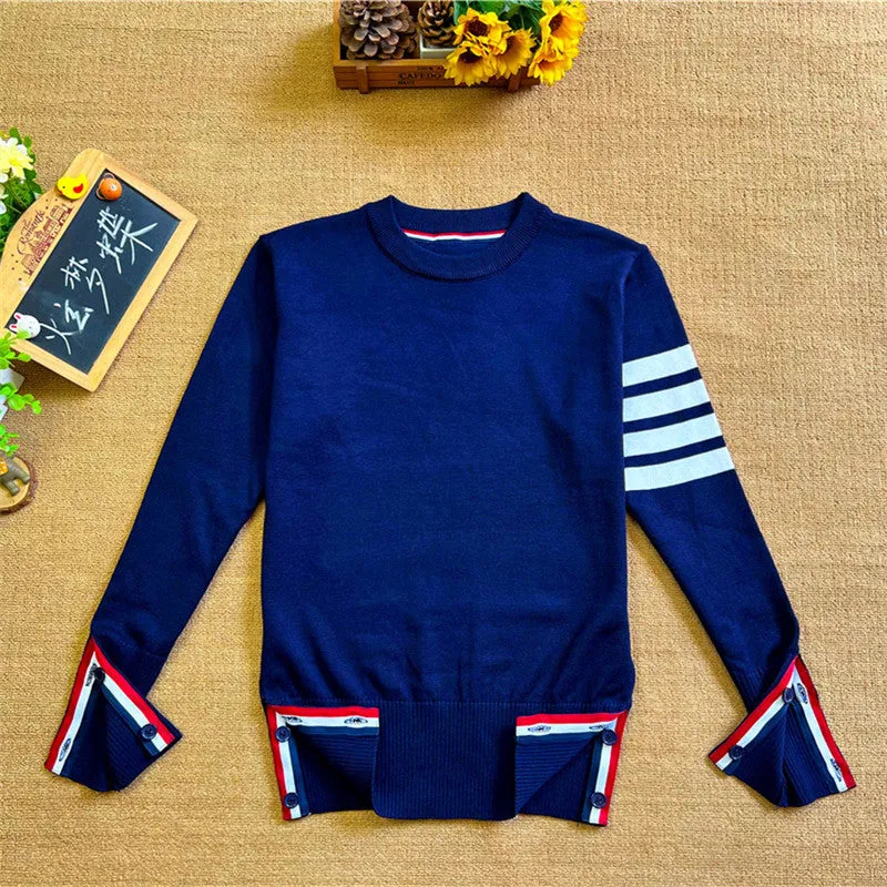 GBOLSOS Four bars striped men and women couple jacket spring and autumn TB loose and versatile early autumn college style large size knitted cardigan