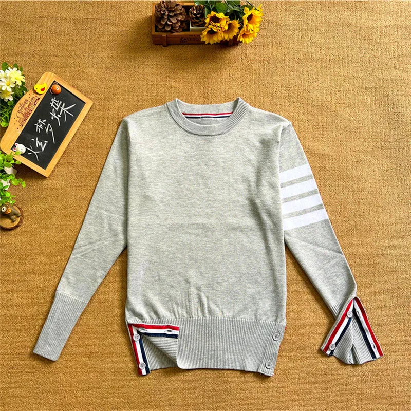 GBOLSOS Four bars striped men and women couple jacket spring and autumn TB loose and versatile early autumn college style large size knitted cardigan