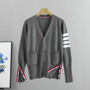 GBOLSOS Four bars striped men and women couple jacket spring and autumn TB loose and versatile early autumn college style large size knitted cardigan
