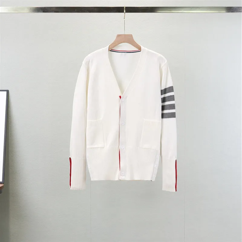 GBOLSOS Four bars striped men and women couple jacket spring and autumn TB loose and versatile early autumn college style large size knitted cardigan