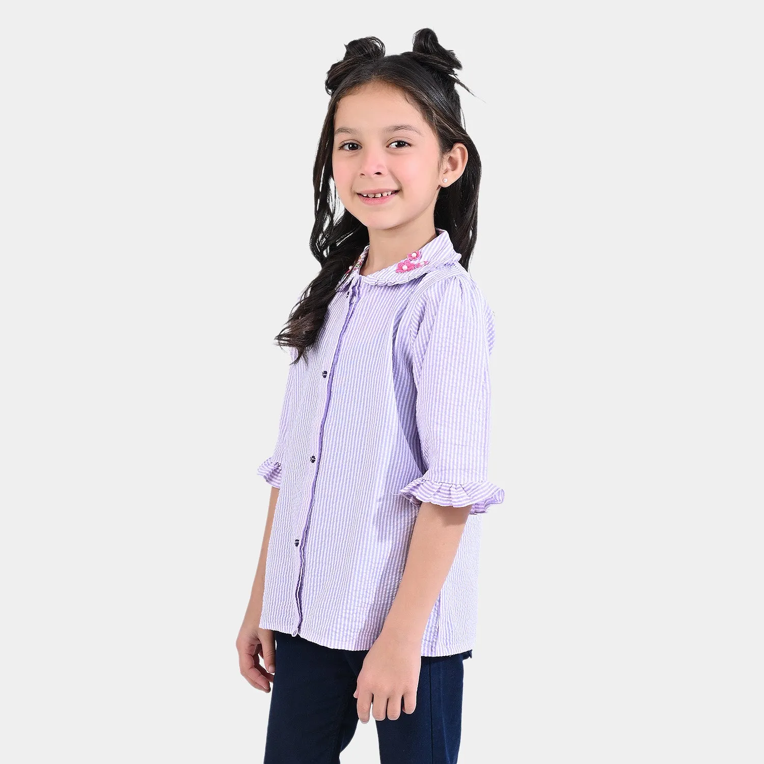Girls Poly Cotton EMB Top Floral Fantasy-Lavender