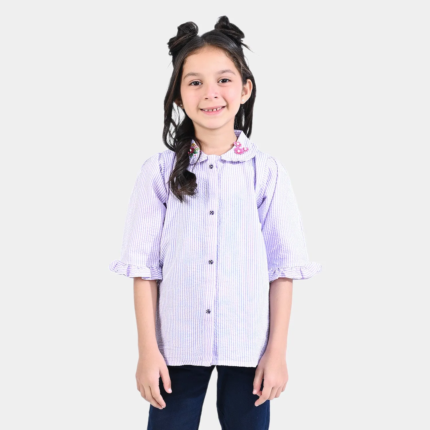 Girls Poly Cotton EMB Top Floral Fantasy-Lavender