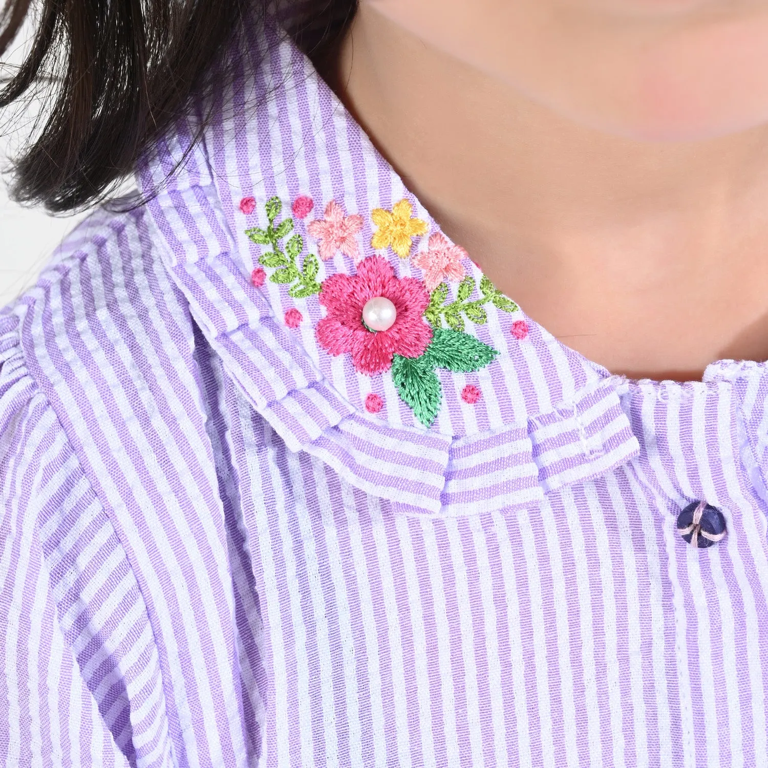 Girls Poly Cotton EMB Top Floral Fantasy-Lavender