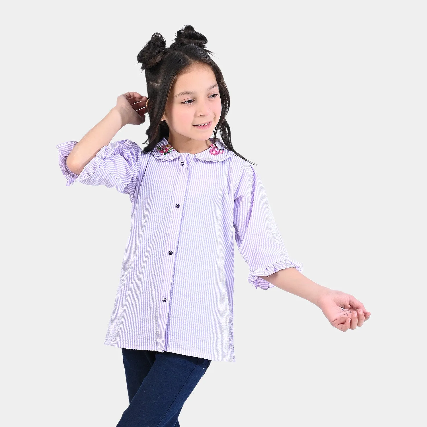 Girls Poly Cotton EMB Top Floral Fantasy-Lavender