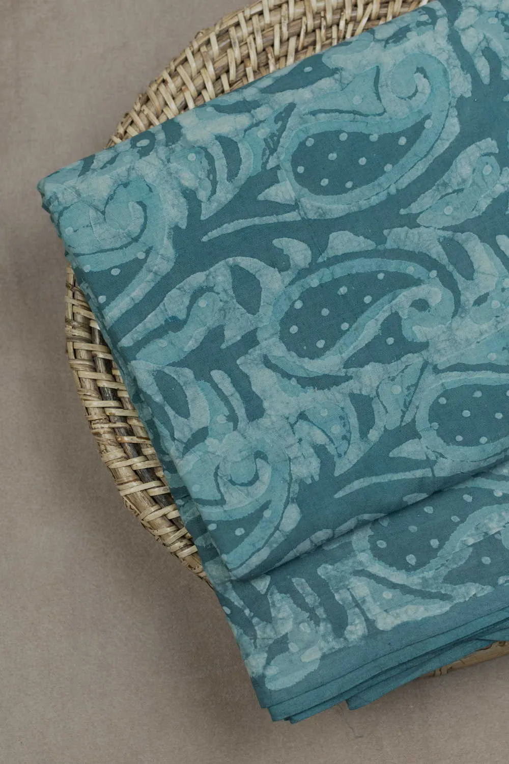 Green - Paisley Floral Dabu Cotton Fabric