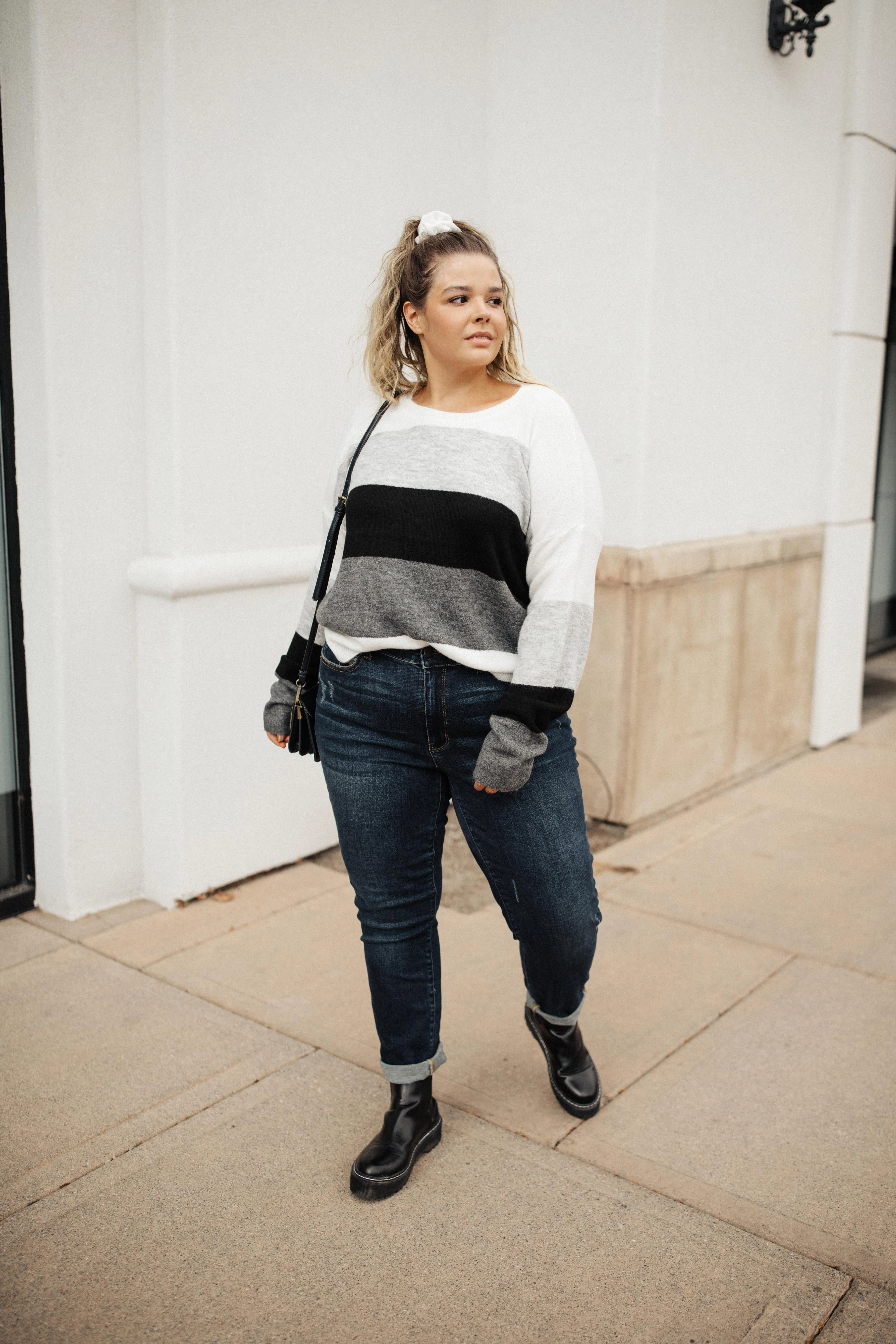 Heathered Heaven Striped Sweater In Winter Colors