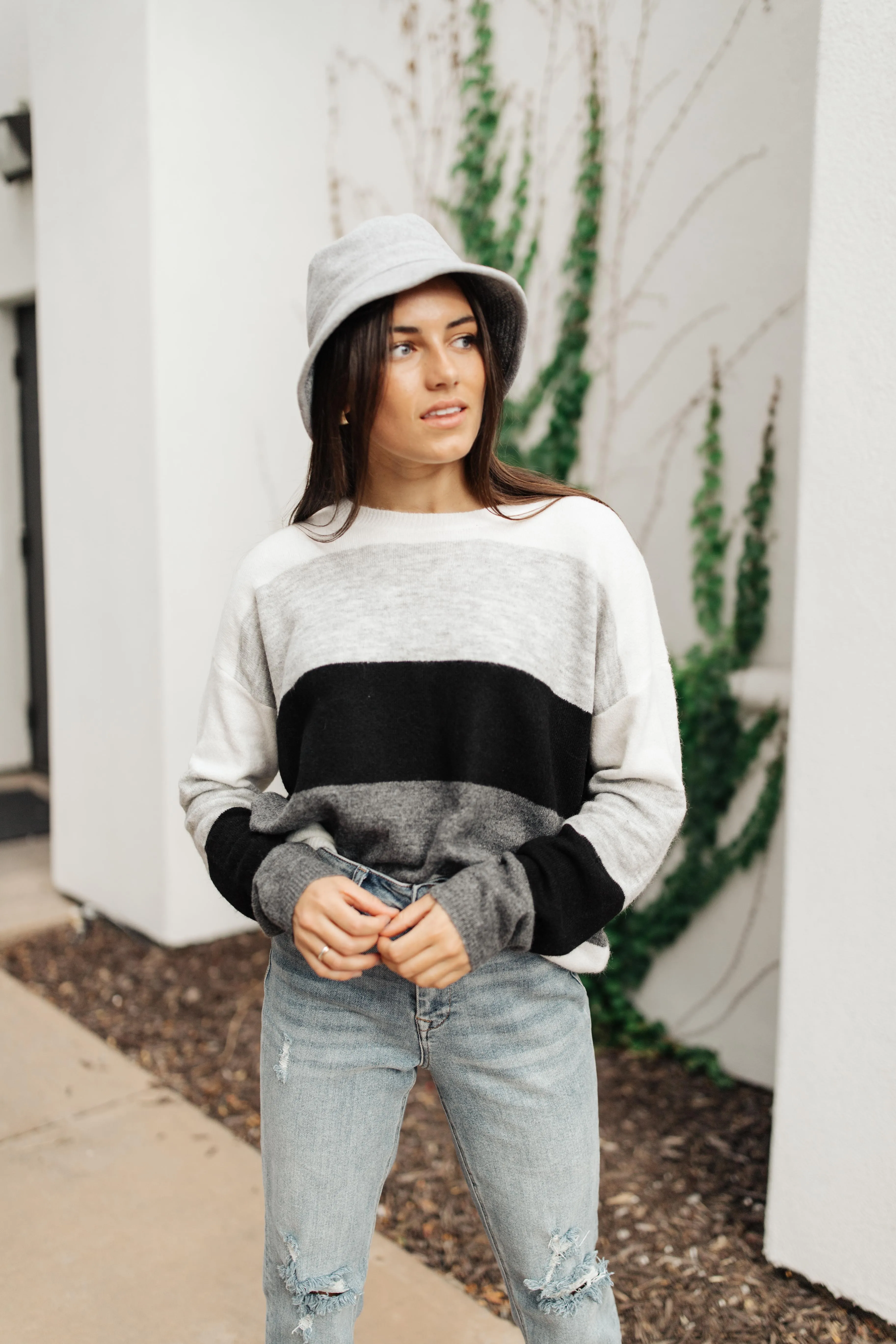 Heathered Heaven Striped Sweater In Winter Colors