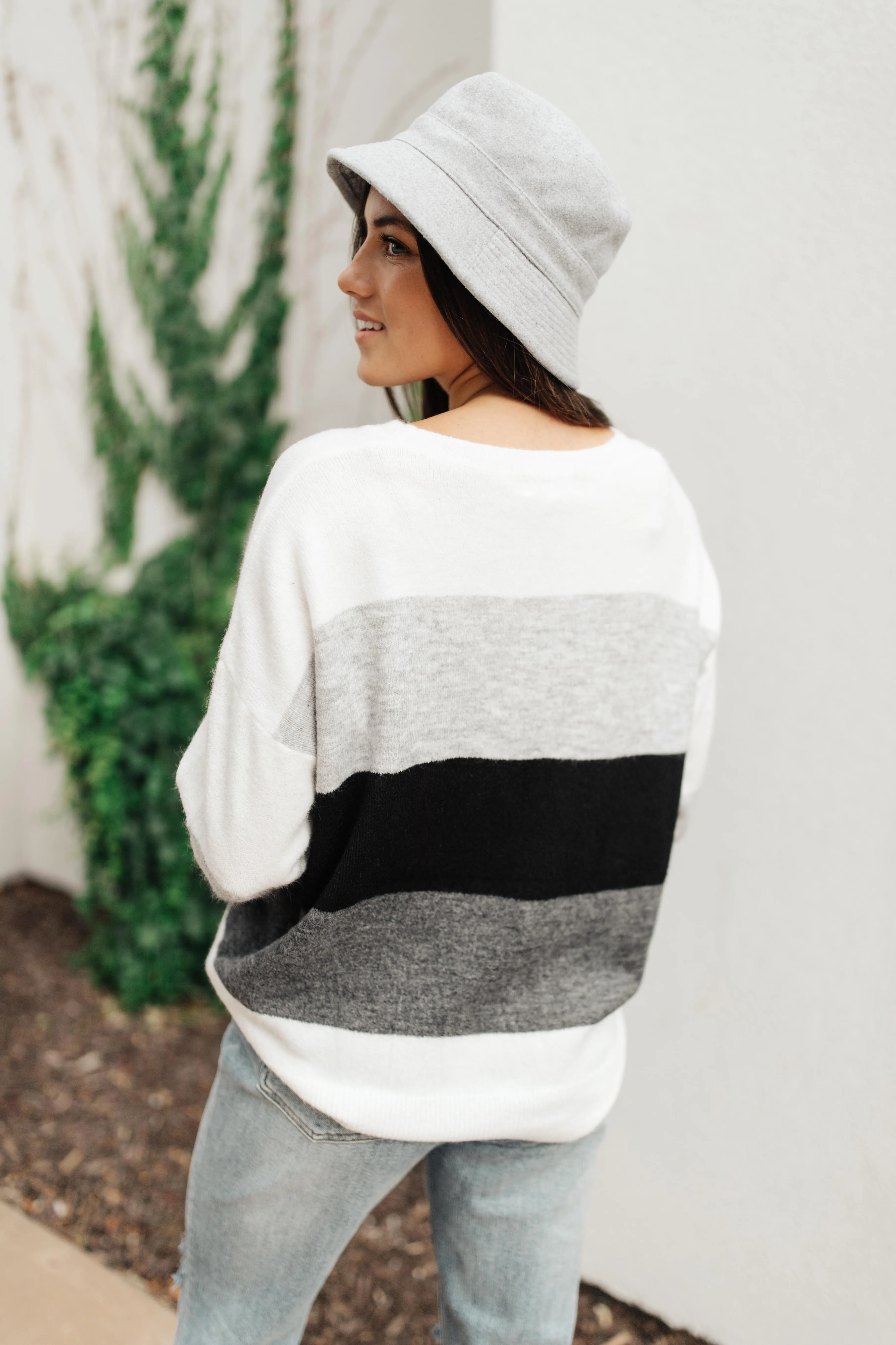 Heathered Heaven Striped Sweater In Winter Colors