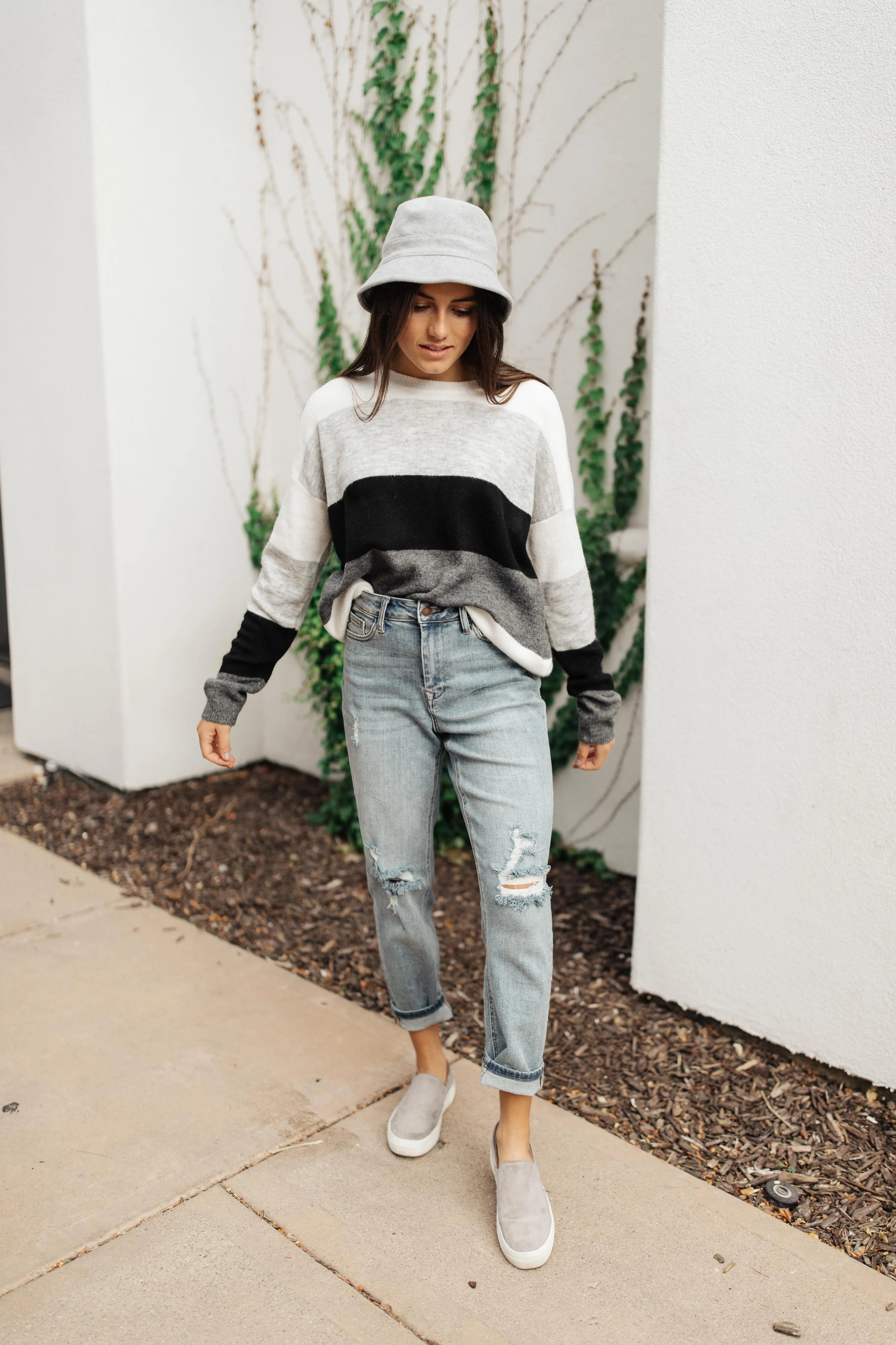Heathered Heaven Striped Sweater In Winter Colors