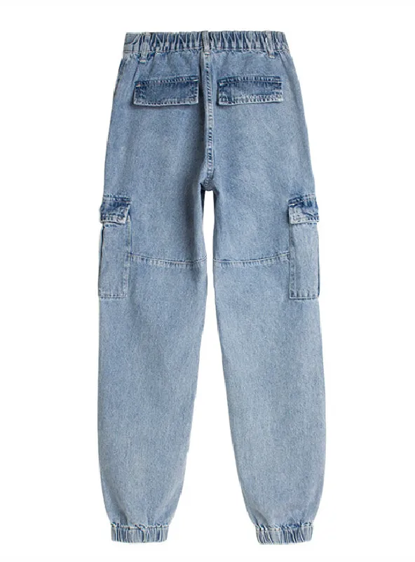 High-waist Wide-leg Elastic Waist Jeans
