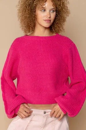 Hot Pink Oversized Round-Neck Sweater