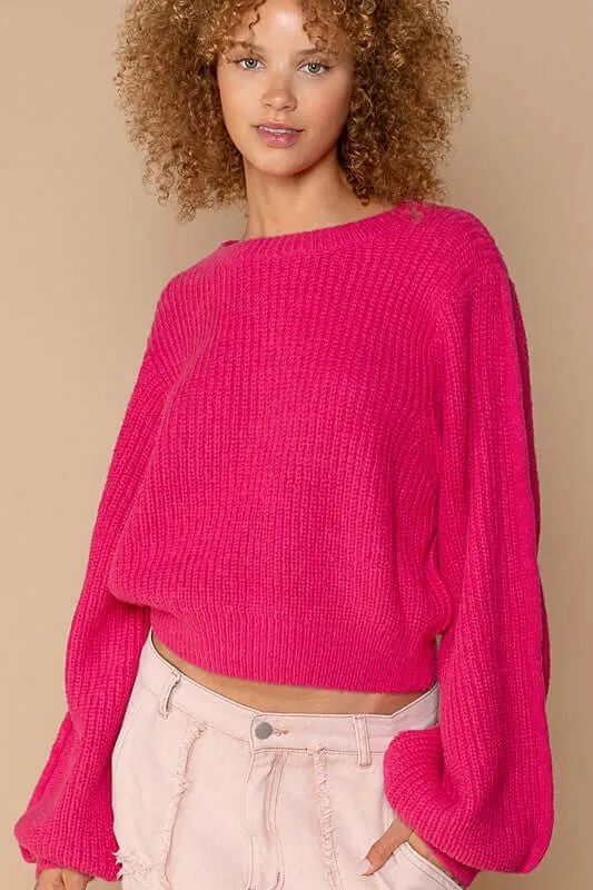 Hot Pink Oversized Round-Neck Sweater
