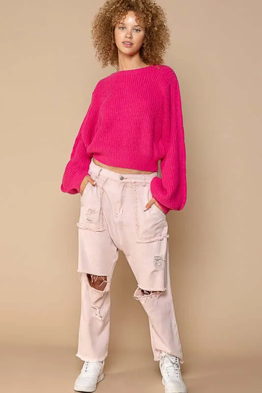 Hot Pink Oversized Round-Neck Sweater