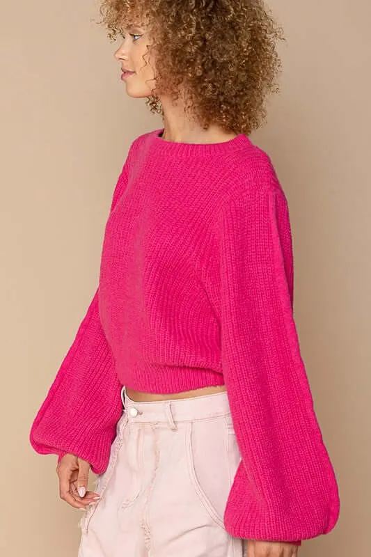 Hot Pink Oversized Round-Neck Sweater