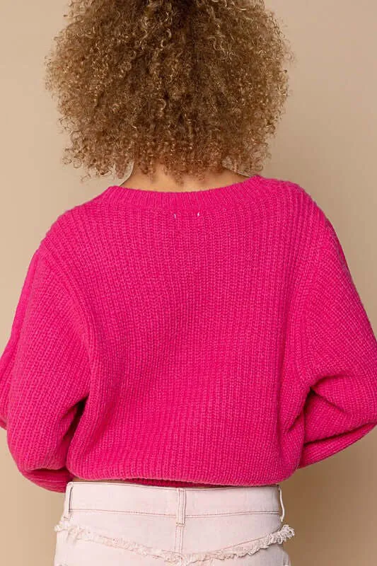 Hot Pink Oversized Round-Neck Sweater