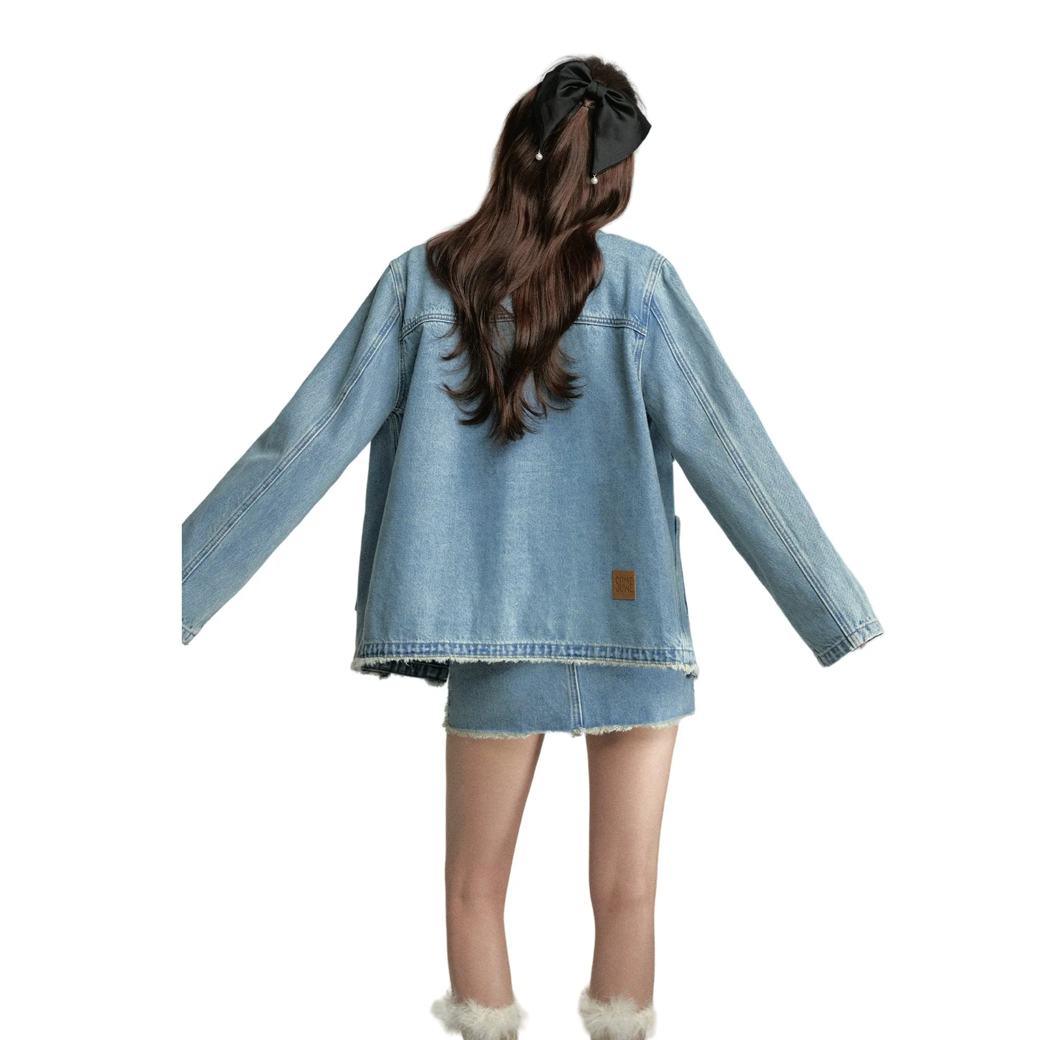 Lace Denim Jacket In Blue