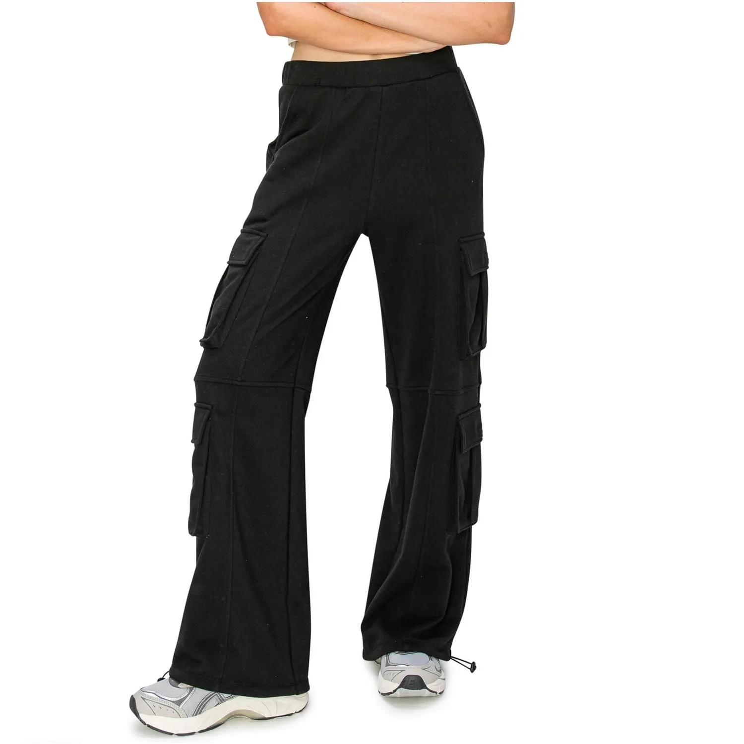 Lazy Sunday Wide Leg Cargo Sweatpants - Black