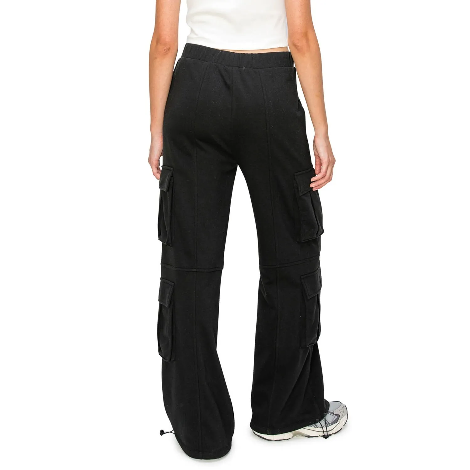 Lazy Sunday Wide Leg Cargo Sweatpants - Black