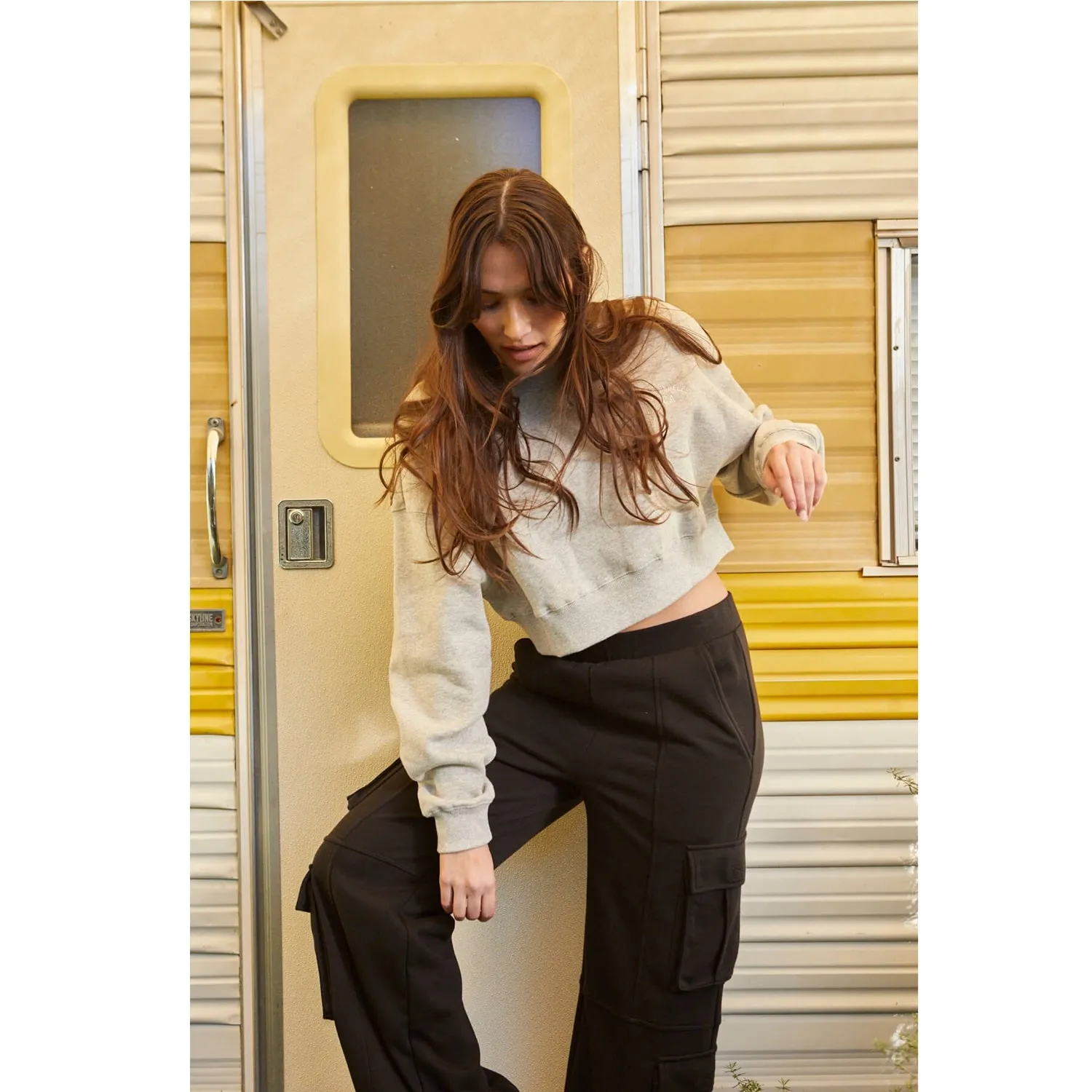 Lazy Sunday Wide Leg Cargo Sweatpants - Black