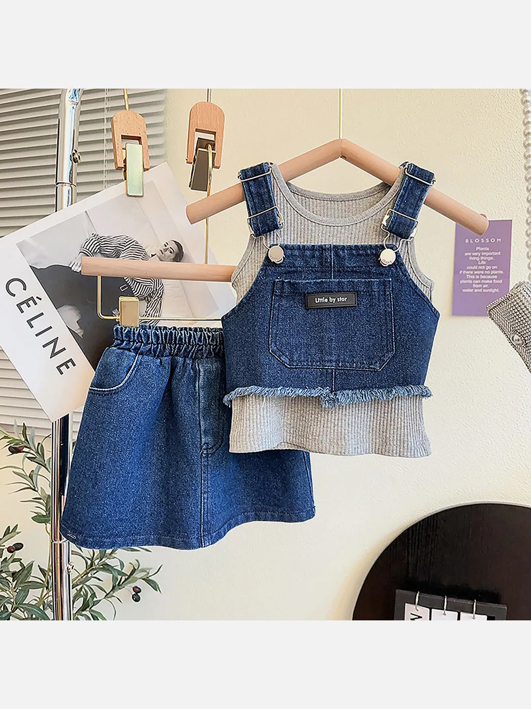 Little Surprise Box 3pcs Denim Skirt and Dungaree style clothing for Girls