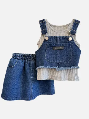 Little Surprise Box 3pcs Denim Skirt and Dungaree style clothing for Girls
