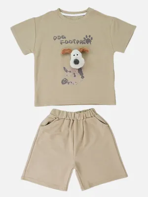 Little Surprise Box, Brown Doggy Paw 2pcs Shorts set for Toddlers and Kids