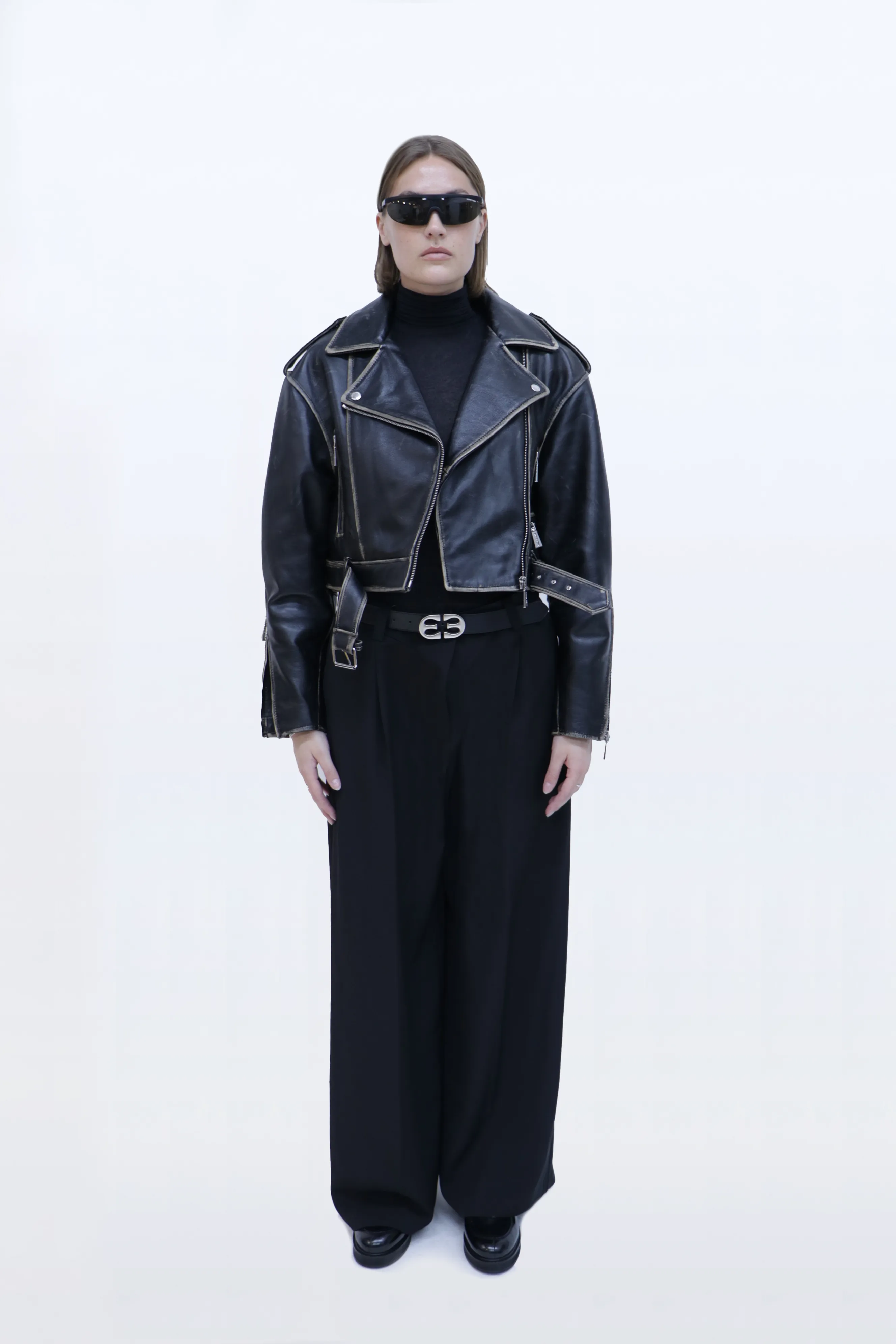 Loose Cropped Leather Perfecto Jacket
