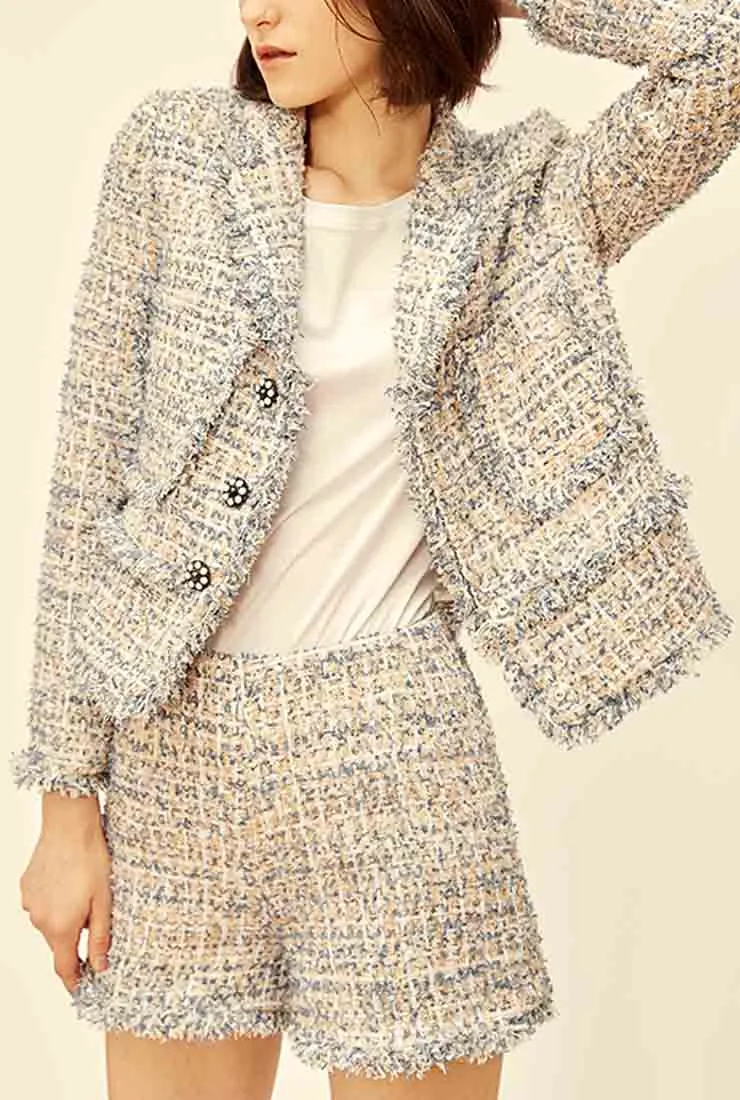 Luxe Single-breasted Tweed Jacket   Short Skirt Suit