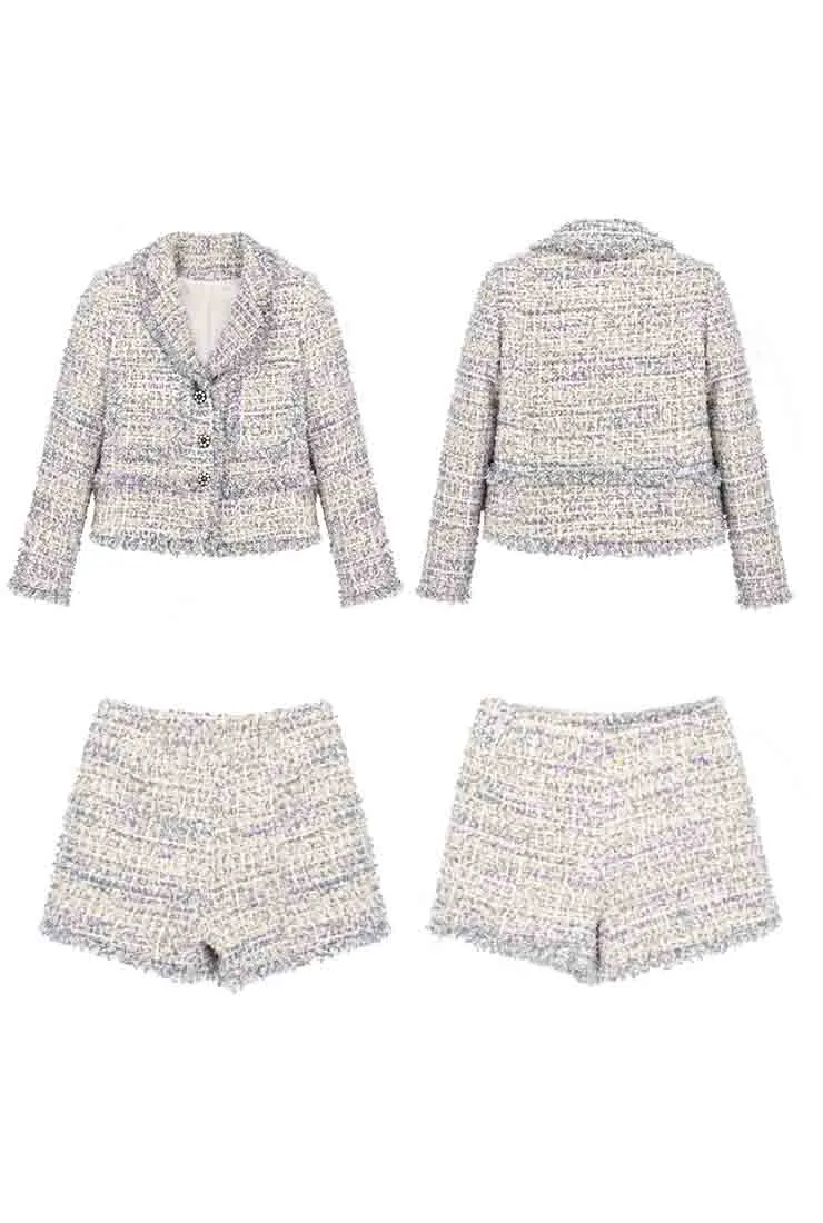 Luxe Single-breasted Tweed Jacket   Short Skirt Suit