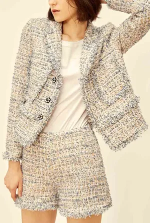 Luxe Single-breasted Tweed Jacket   Short Skirt Suit
