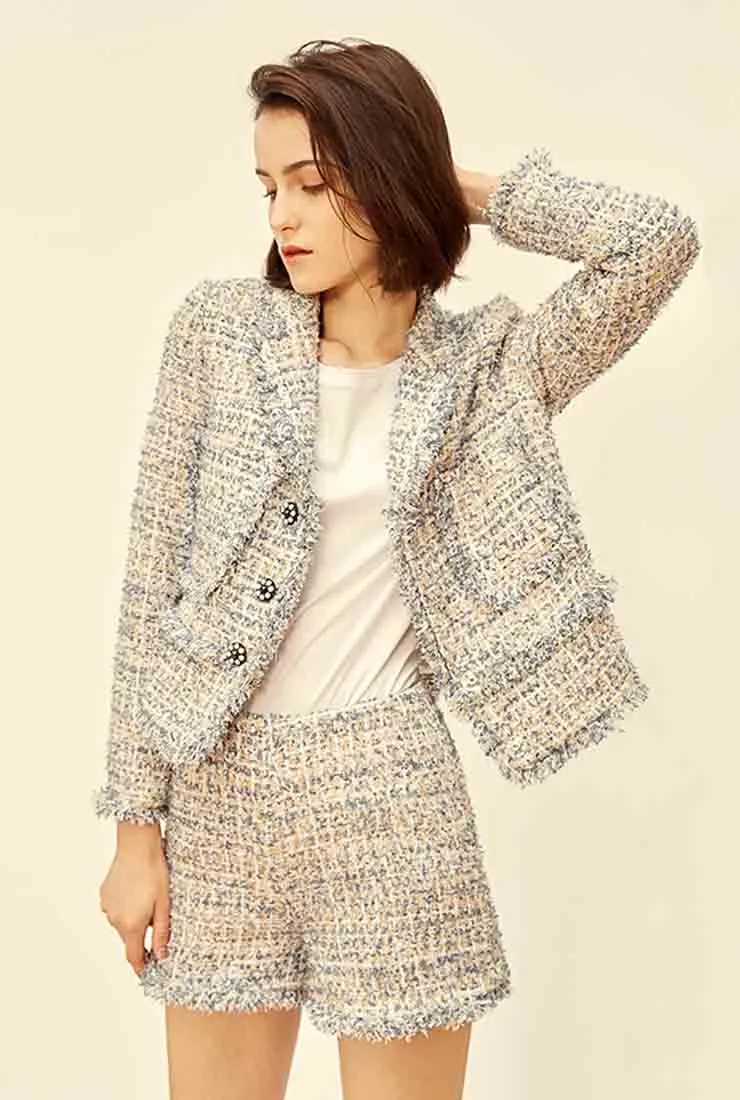 Luxe Single-breasted Tweed Jacket   Short Skirt Suit