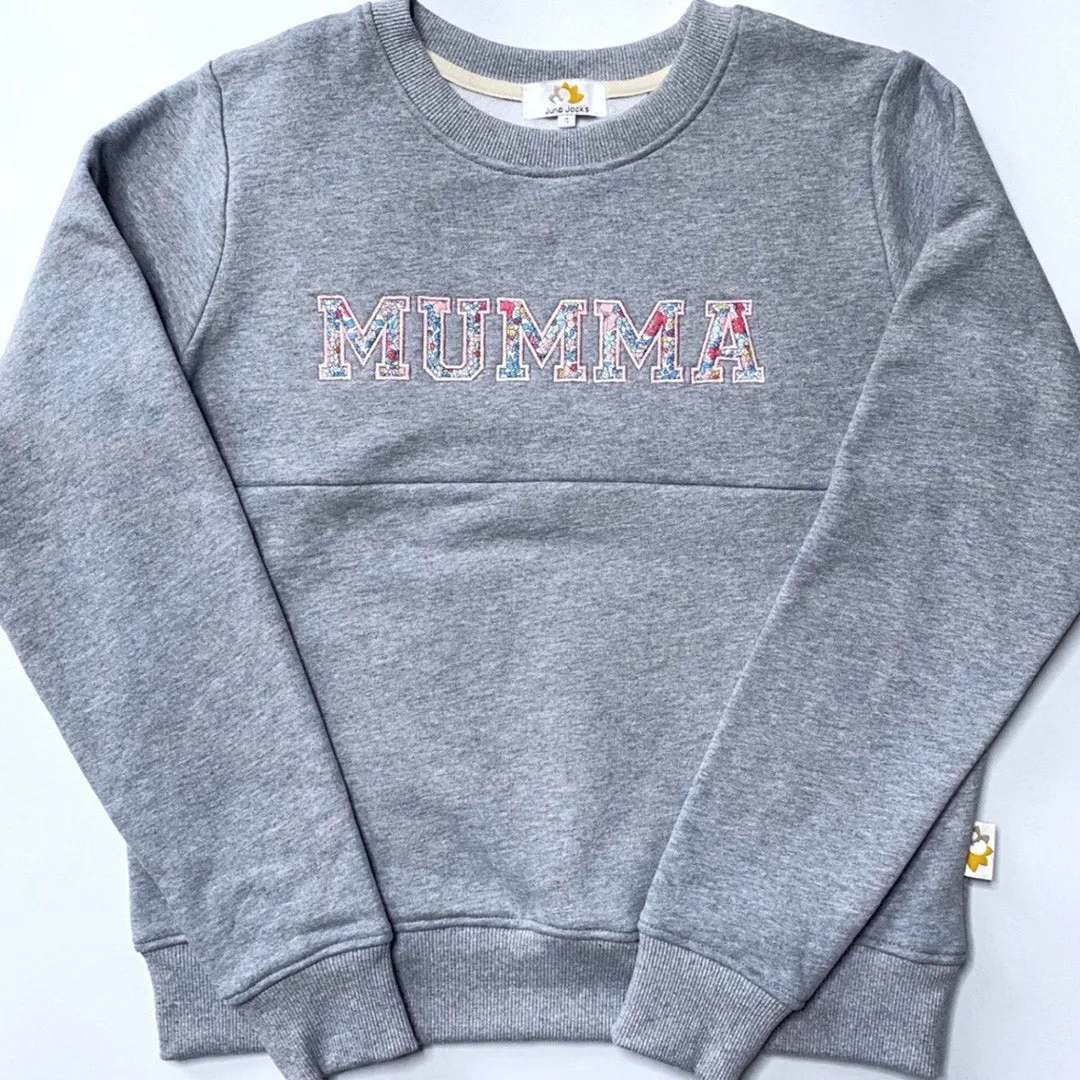 Luxury Liberty London ™ 'MUMMA' Appliqué Breastfeeding Sweatshirt
