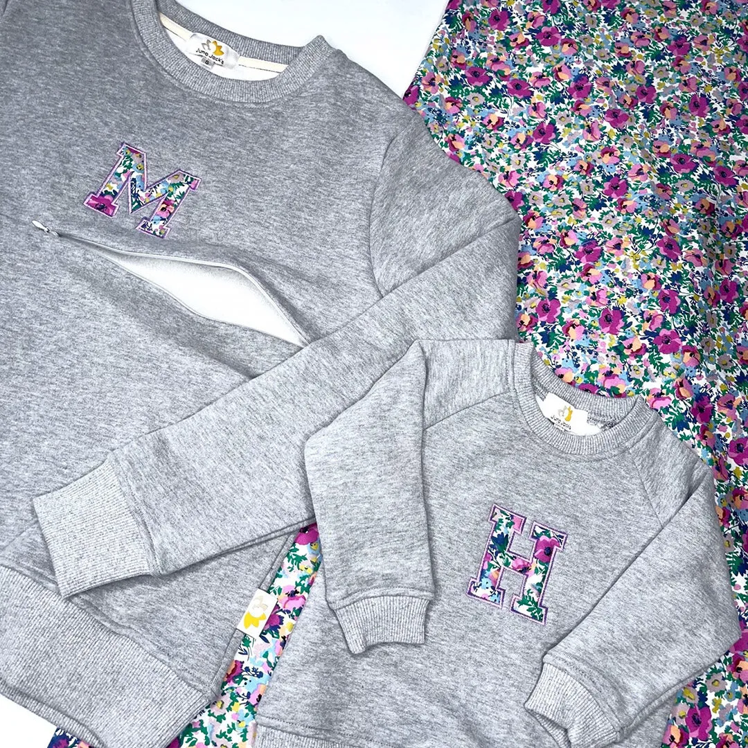 Luxury Liberty London™ Mumma Appliqué Initial Breastfeeding Sweatshirt
