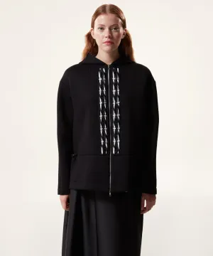 Machka Stone-Embroidered Flounce Sweatshirt Black
