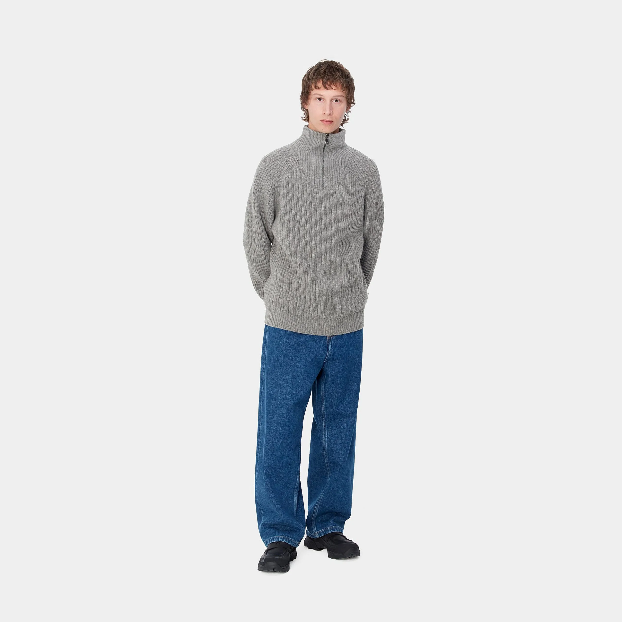 MARLON HALF ZIP SWEATER GREY HEATHER