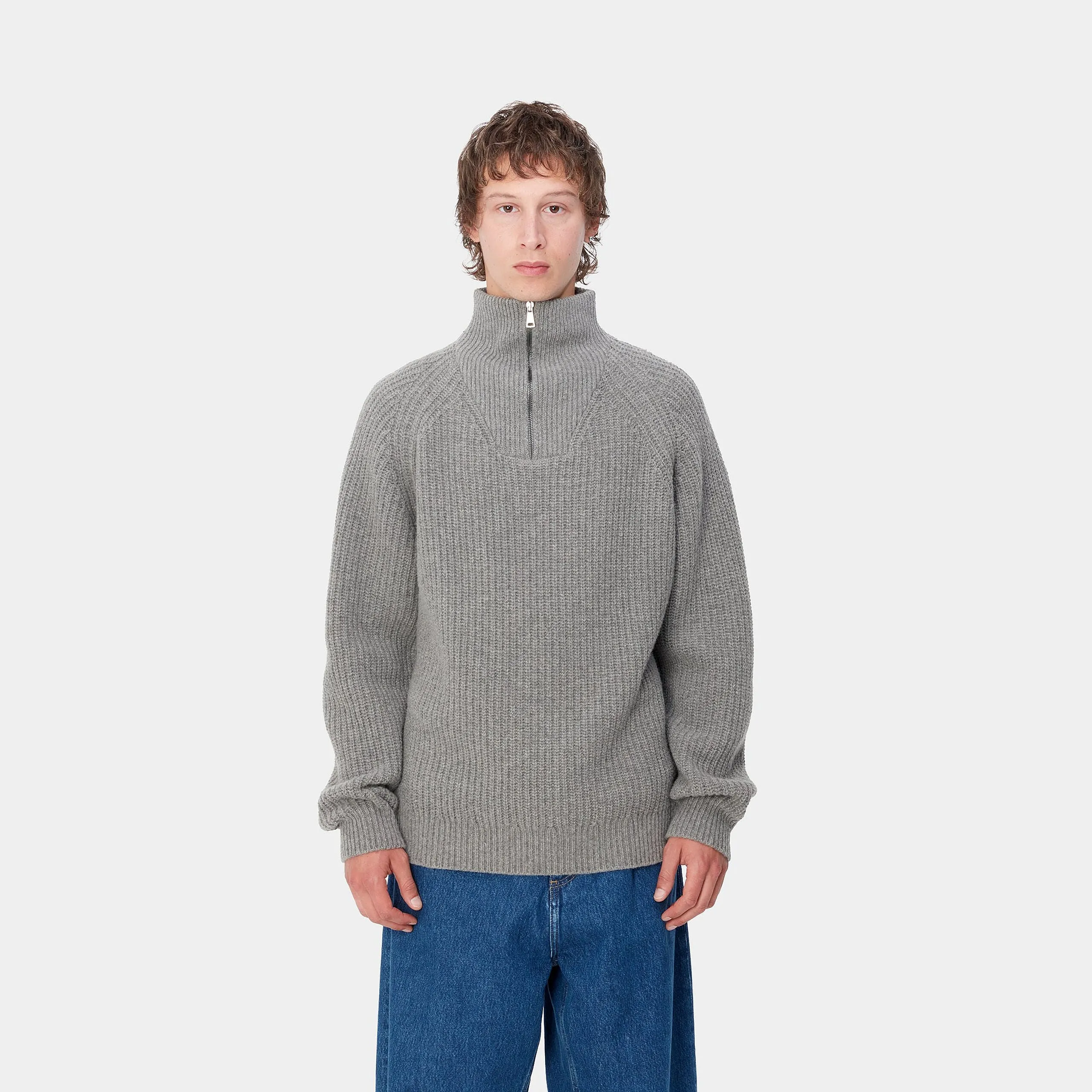 MARLON HALF ZIP SWEATER GREY HEATHER