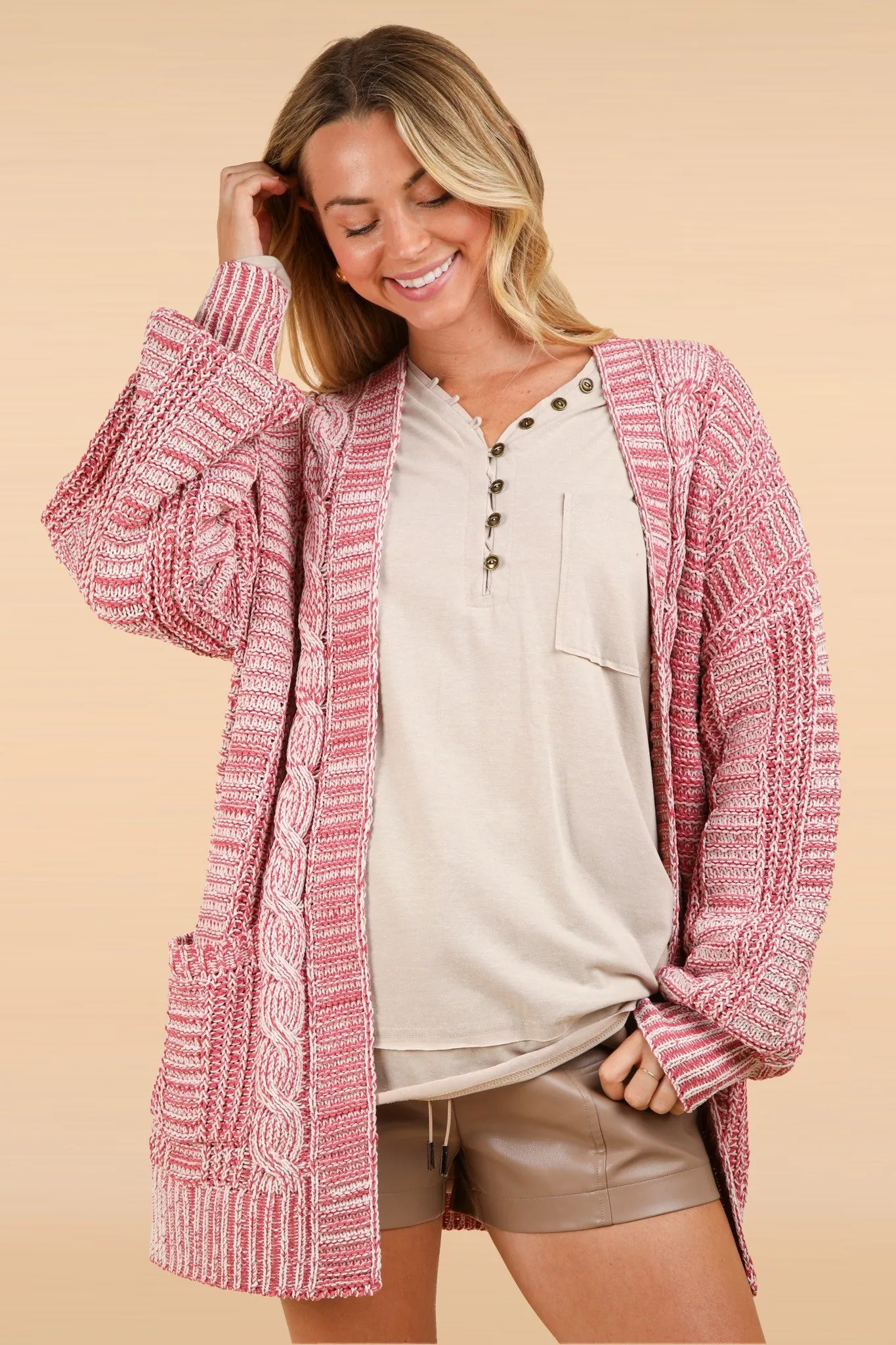 Melanie Cable Knit Open Front Cardigan