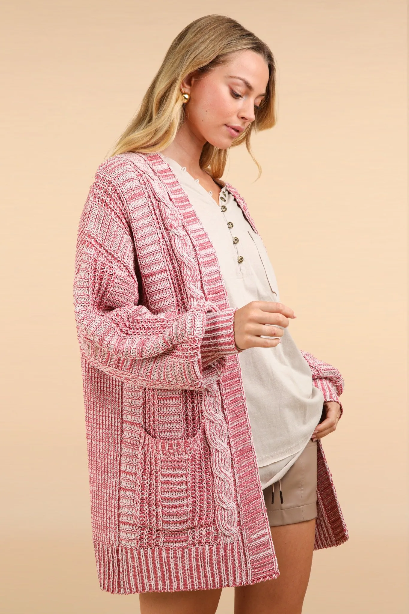 Melanie Cable Knit Open Front Cardigan