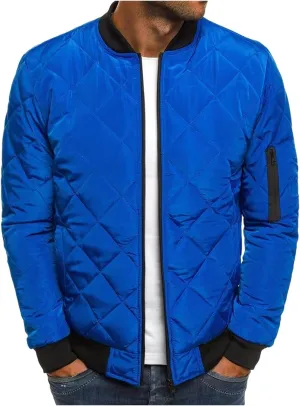 Mens Bomber Jacket Diamond Quilted Jackets Lightweight Varsity Winter Coat Warm Zip Up Cotton Padded Coats Outerwear