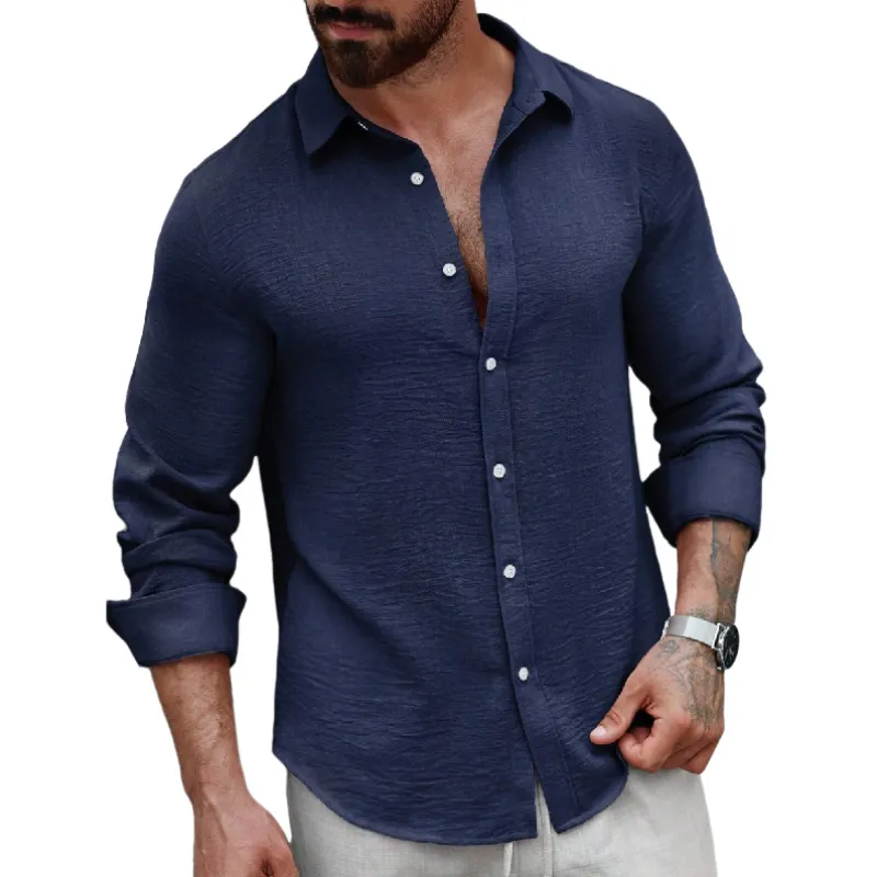 Men's Comfortable Skin-friendly Lapel Long-sleeved Shirt 34969000F