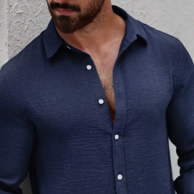 Men's Comfortable Skin-friendly Lapel Long-sleeved Shirt 34969000F