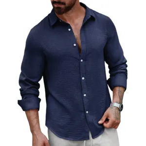 Men's Comfortable Skin-friendly Lapel Long-sleeved Shirt 34969000F