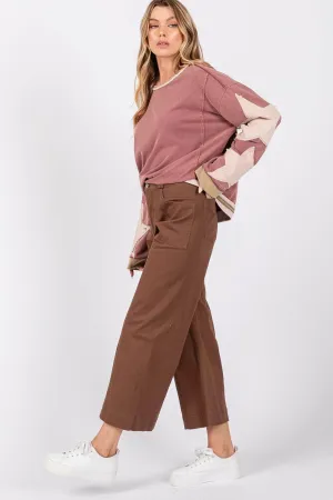 Mocha Brown Comfy Wide Leg Cropped Pants