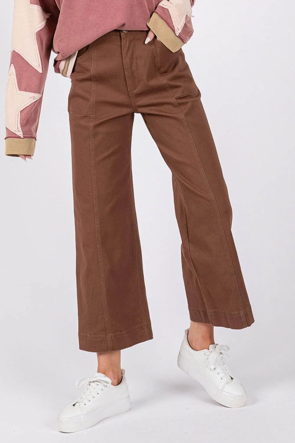 Mocha Brown Comfy Wide Leg Cropped Pants