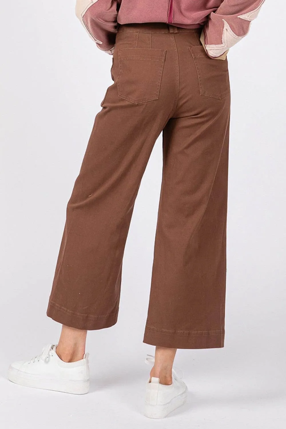 Mocha Brown Comfy Wide Leg Cropped Pants