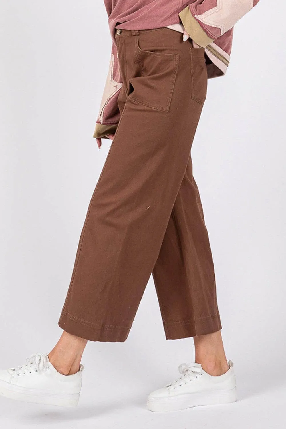 Mocha Brown Comfy Wide Leg Cropped Pants